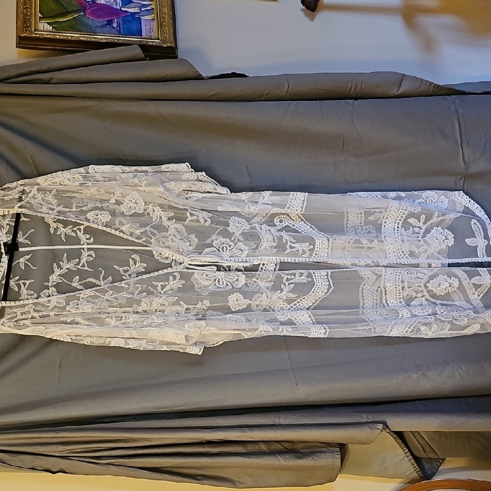 Elegant White Lace Kimono 4x - Picture 5 of 7